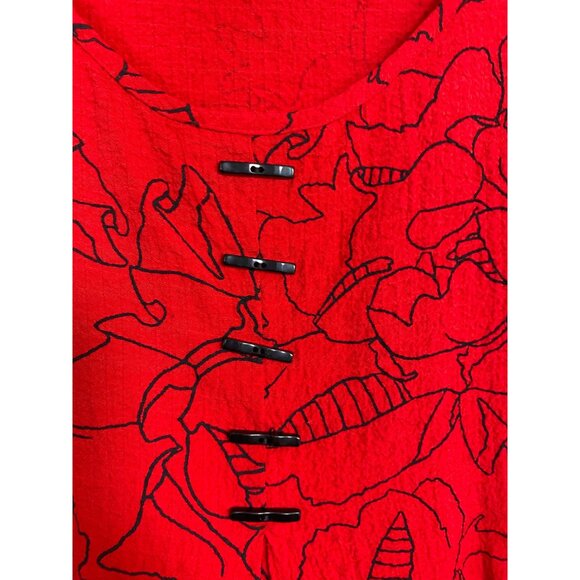 Ali Miles Red Floral Asymmetrical Tunic Top size Small Lagenlook Boho - Picture 12 of 16